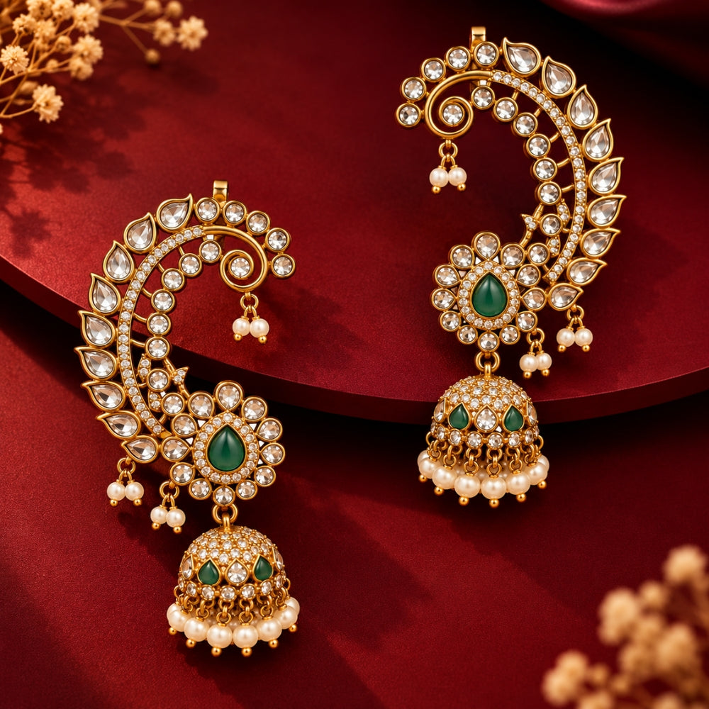 Yamika- Mint Teardrop Jhumka Ear Cuff Earrings