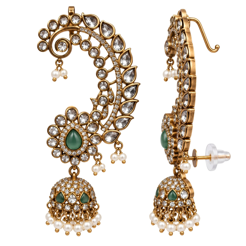 Yamika- Mint Teardrop Jhumka Ear Cuff Earrings