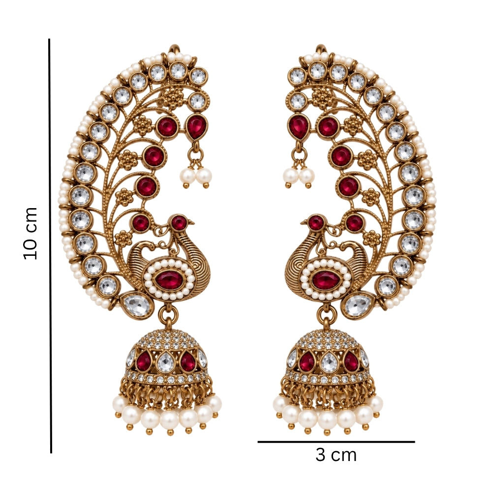 Vandya- Maroon Peacock Jhumka Ear Cuff Earrings