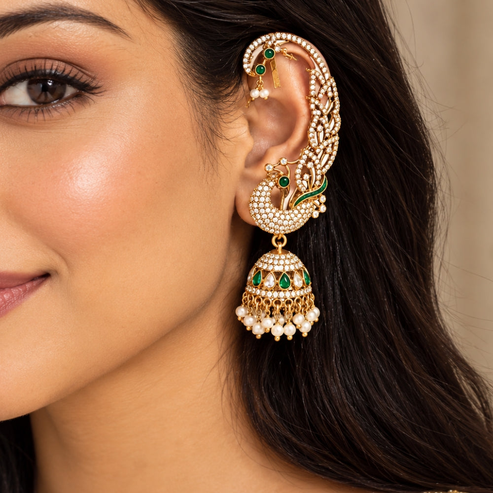 Stuti- Maroon Peacock Jhumka Ear Cuff Earrings