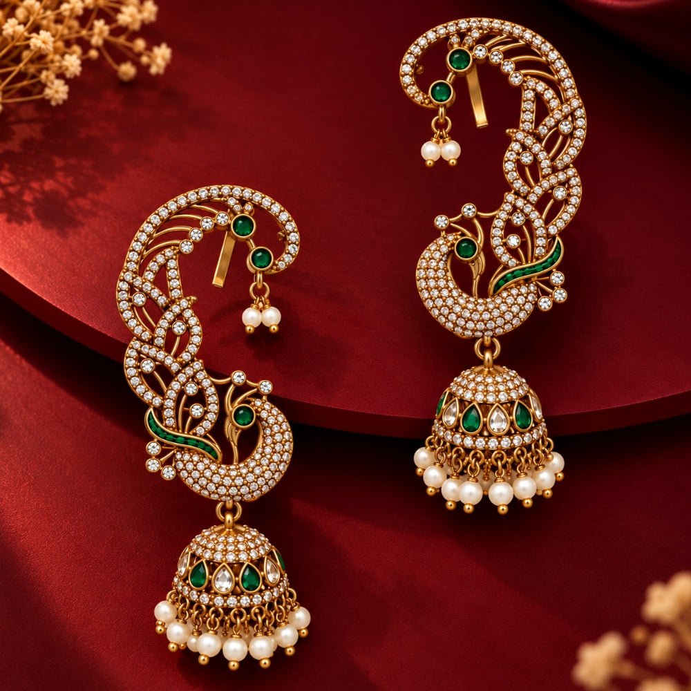 Stuti- Maroon Peacock Jhumka Ear Cuff Earrings