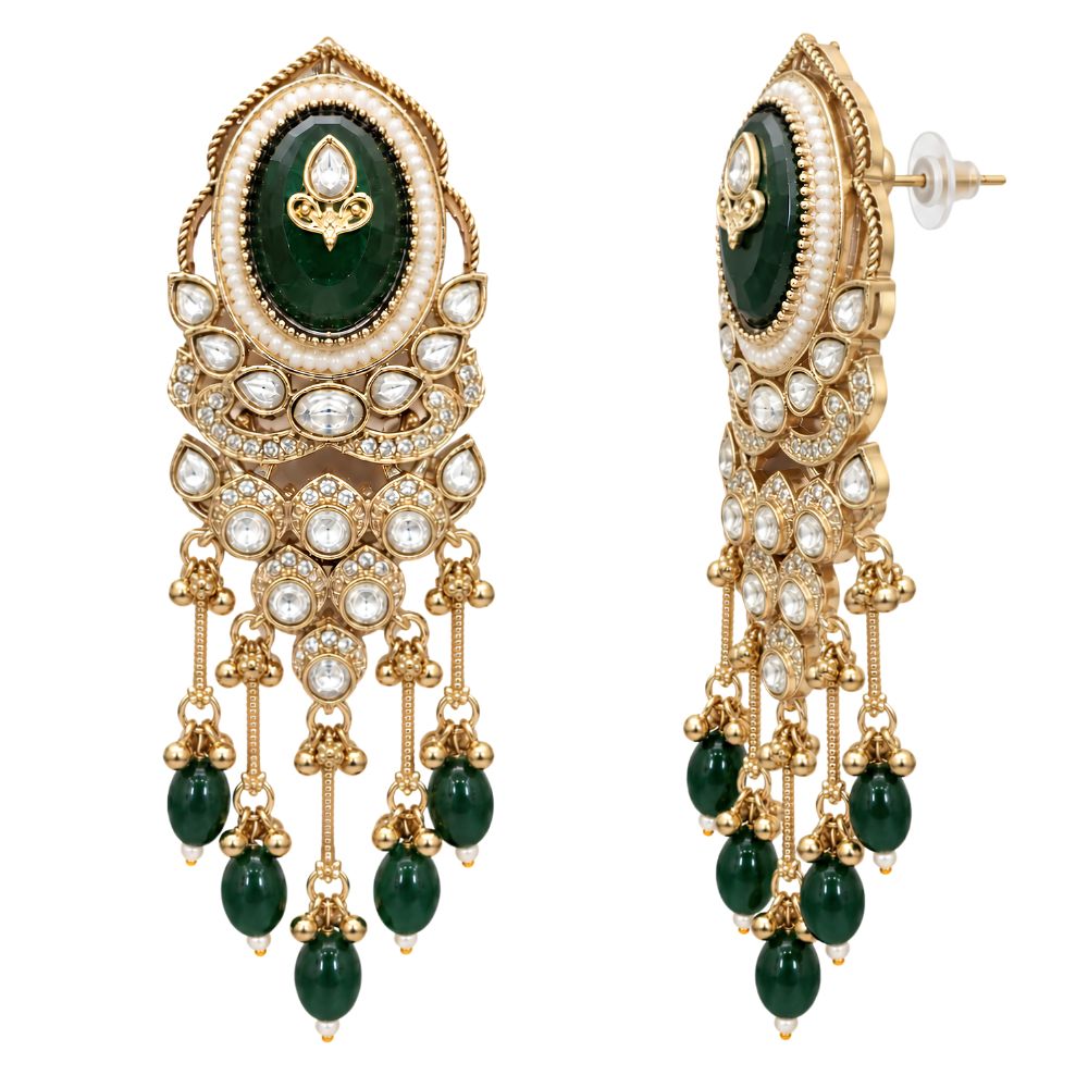 vedisha- Green Kundan Heritage Long Drop Earrings