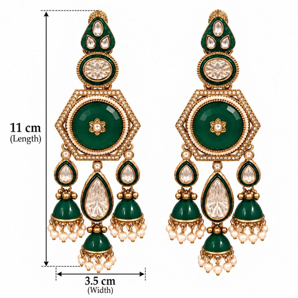 vaarahi- Green Kundan Heritage Jhumka Earrings