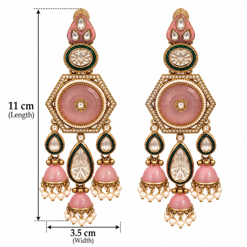Vaarahi- pink Kundan Heritage Jhumka Earrings