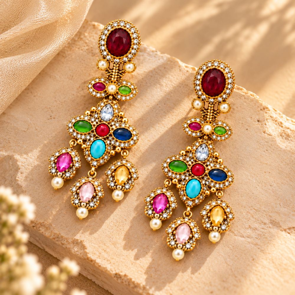 Suniksha- Multicolour Heritage Long Drop Earrings