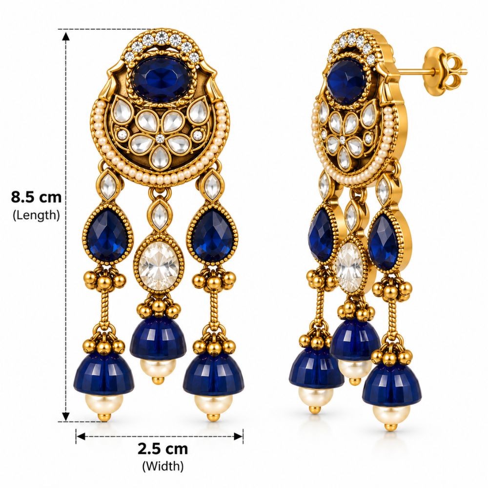 Yachi- Blue Kundan Heritage Drop Earrings