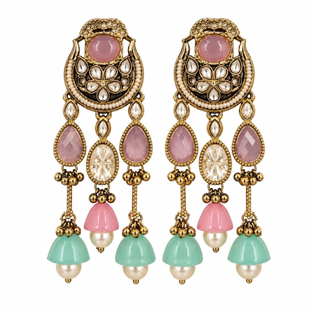 Yachi- Pink Kundan Heritage Drop Earrings