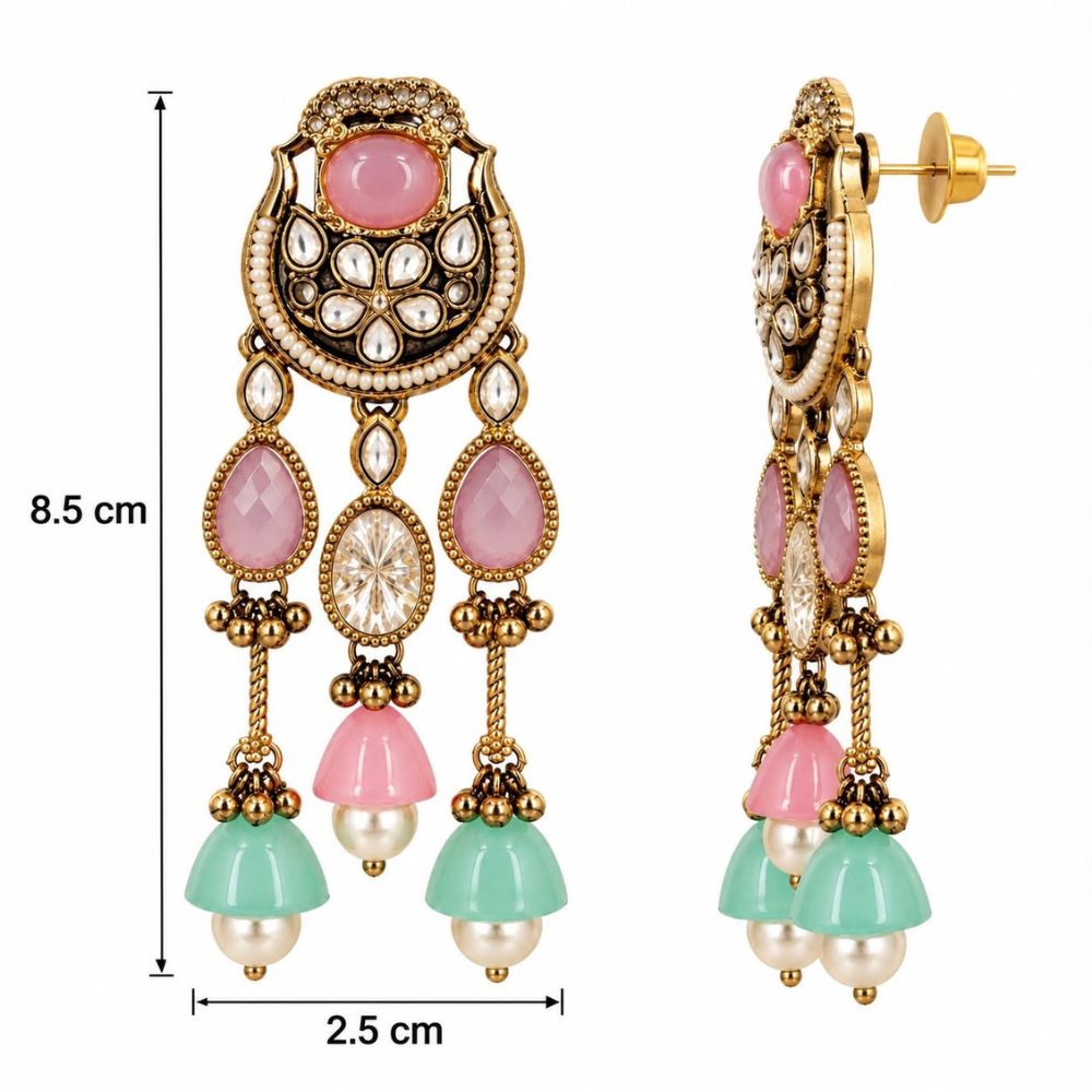 Yachi- Pink Kundan Heritage Drop Earrings