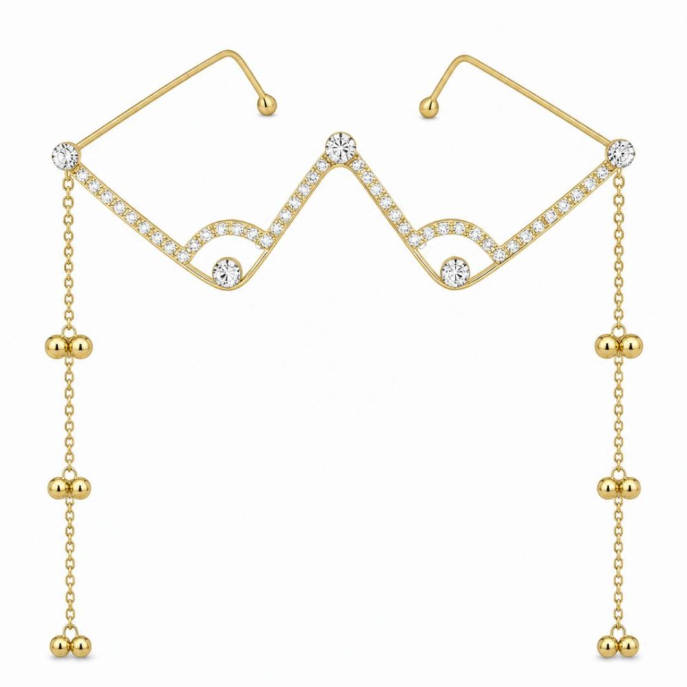 Aarushi- s Geometric Crystal Facelet with Hanging GhungrooChains