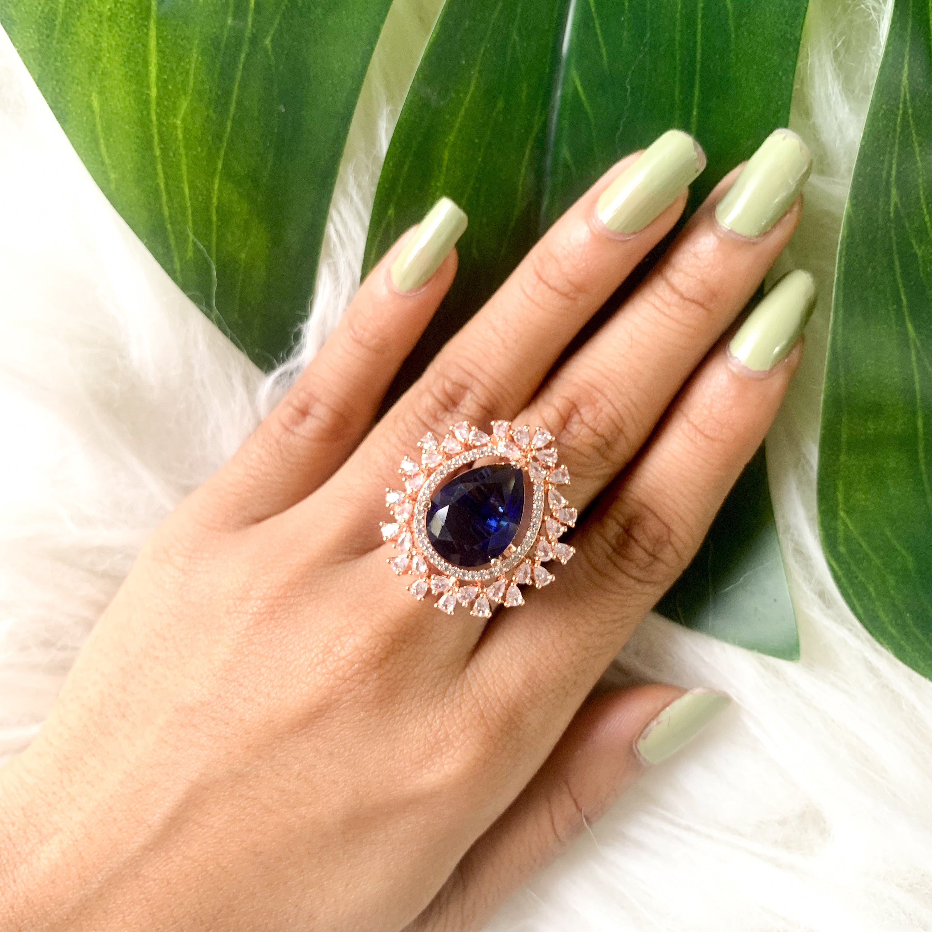 Clara Rosegold Blue CZ Ring
