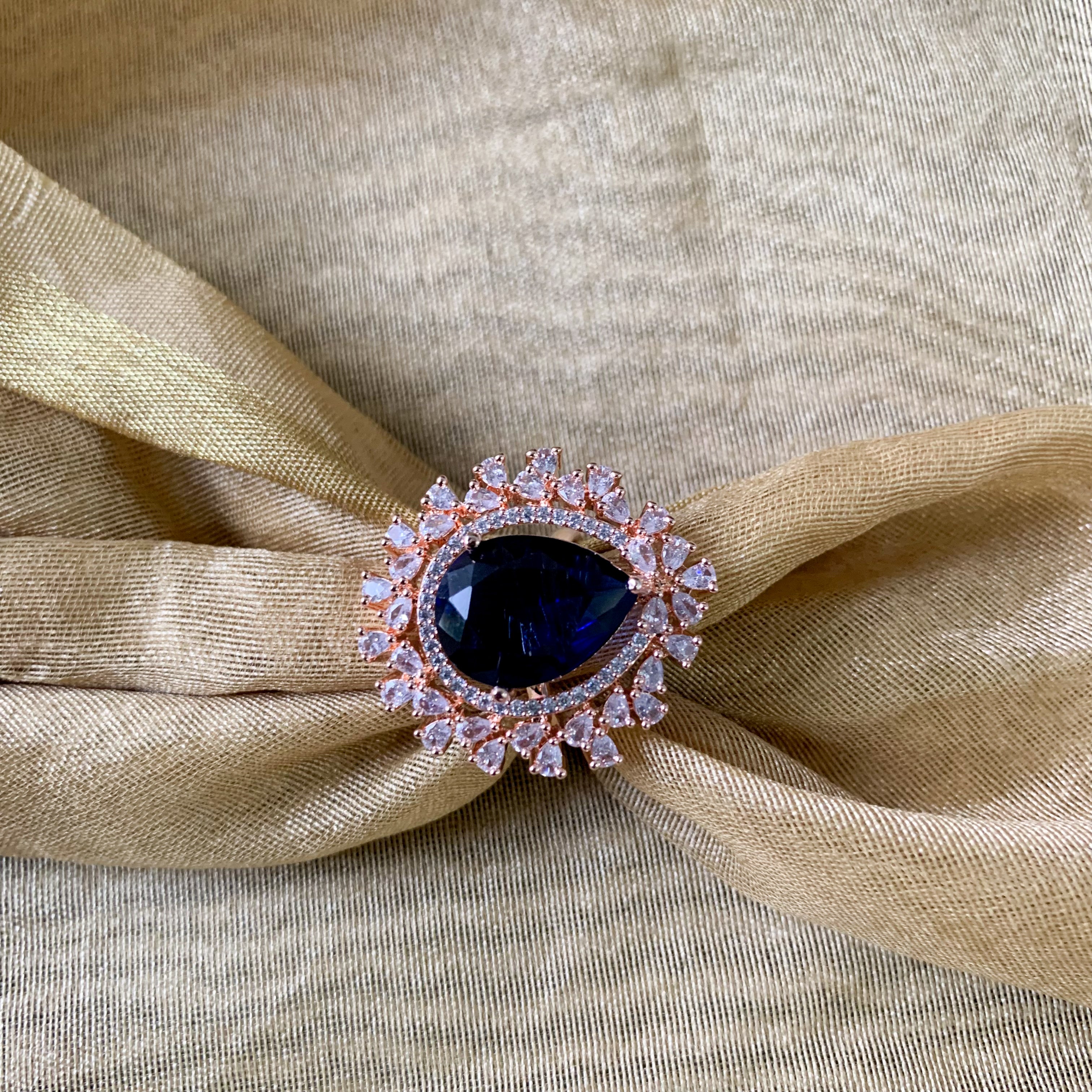 Clara Rosegold Blue CZ Ring