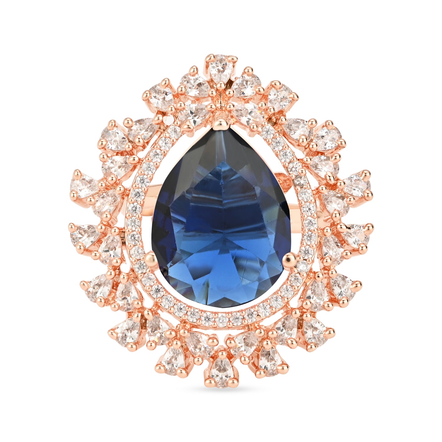 Clara Rosegold Blue CZ Ring