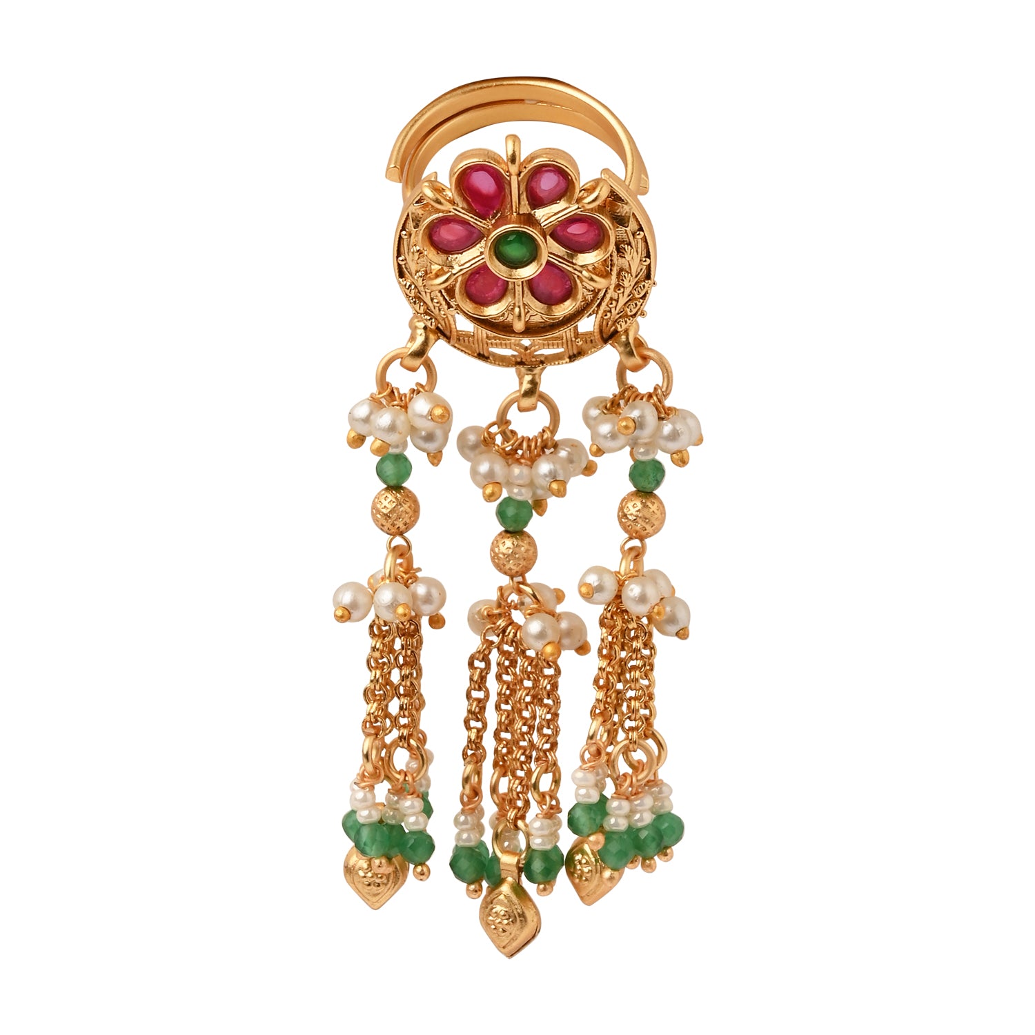 Reya-Antique Floral Dangler Ring with Colorful Stonework