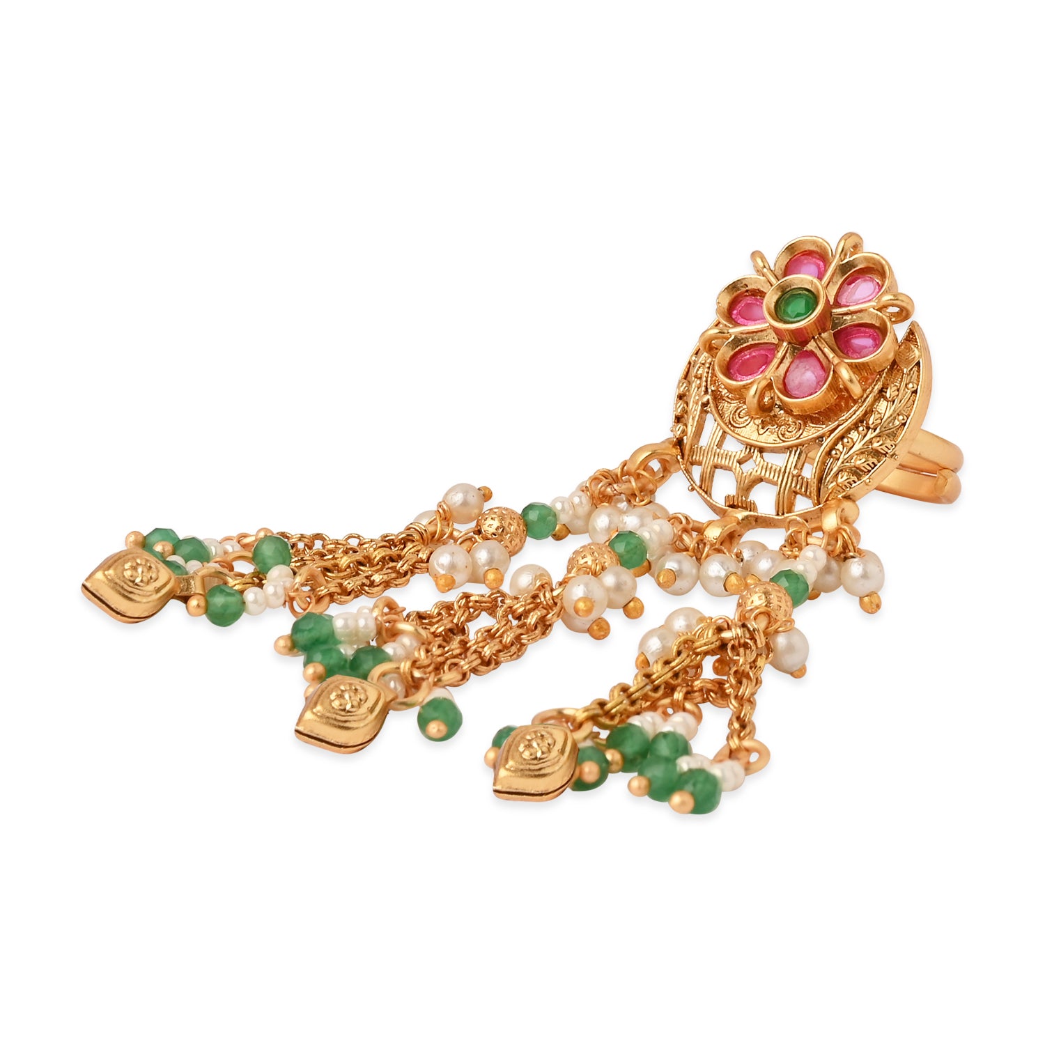Reya-Antique Floral Dangler Ring with Colorful Stonework