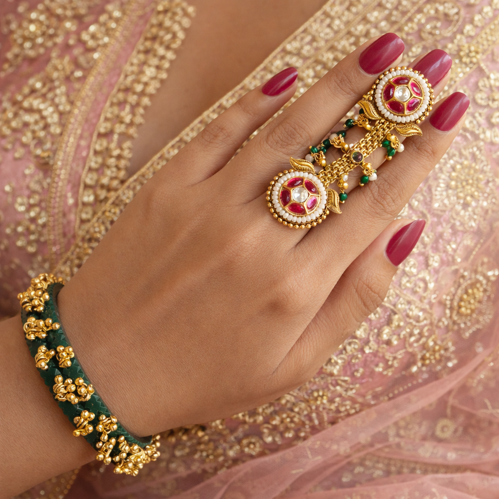 Sriya-Kundan Double-Medallion Ring