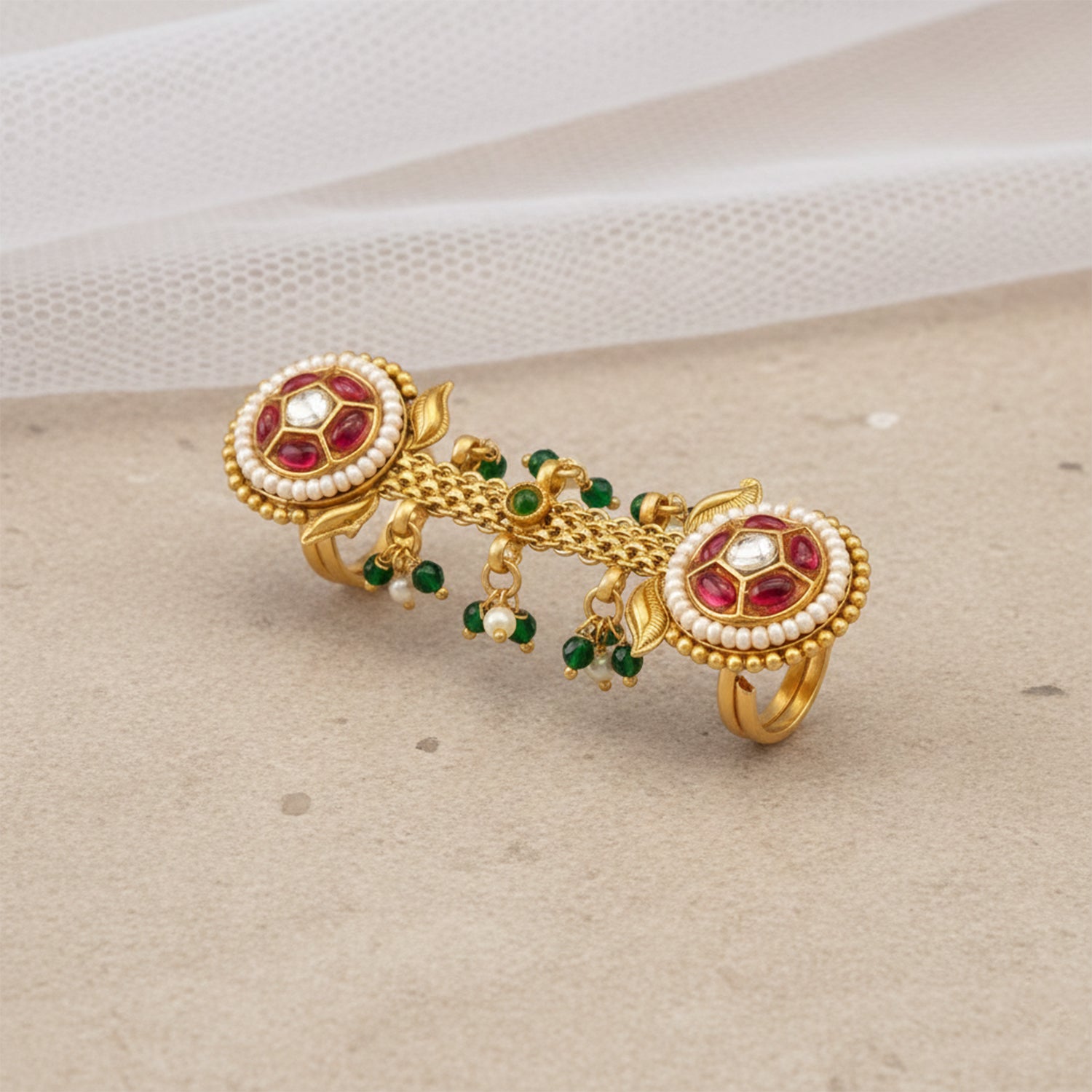Sriya-Kundan Double-Medallion Ring