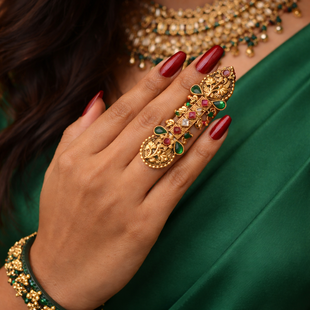Kalyani- Temple-Glow Antique Full-Finger Ring