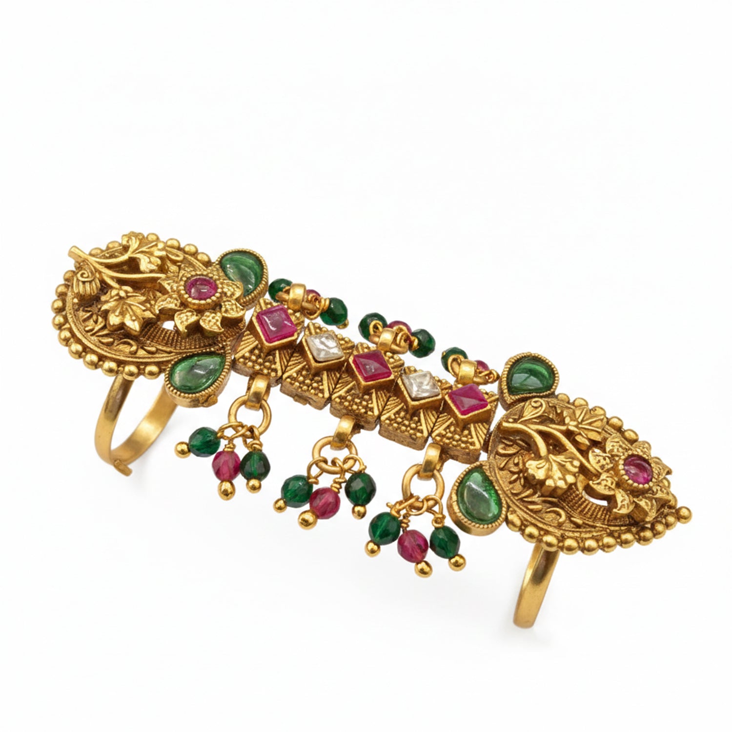 Kalyani- Temple-Glow Antique Full-Finger Ring