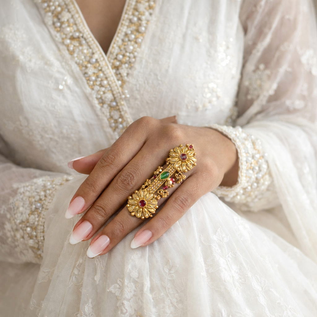 Ananthi- Heritage Rajwadi Plated Full-Finger Statement Ring