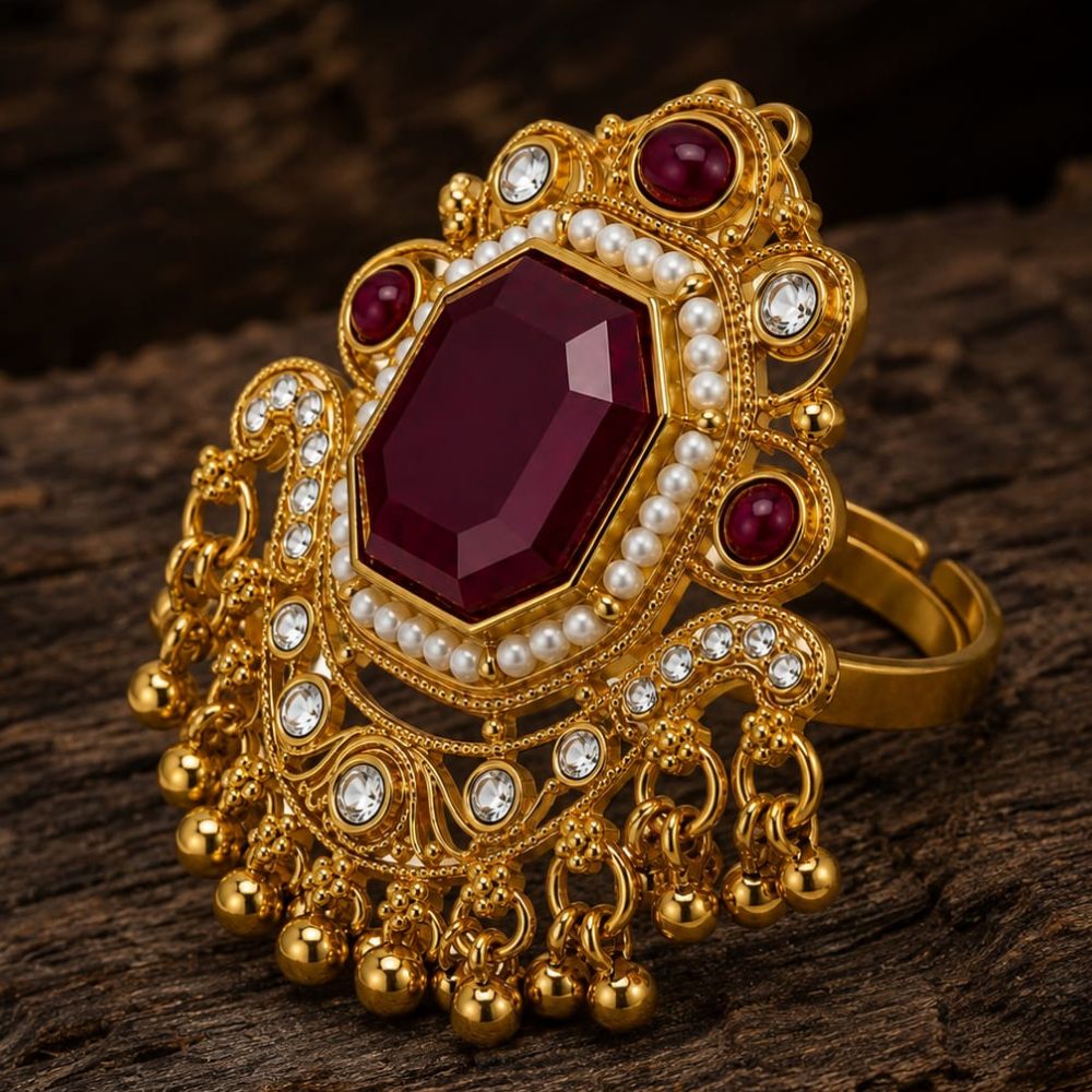 Viu- Maroon Stone Heritage Latkan Ring