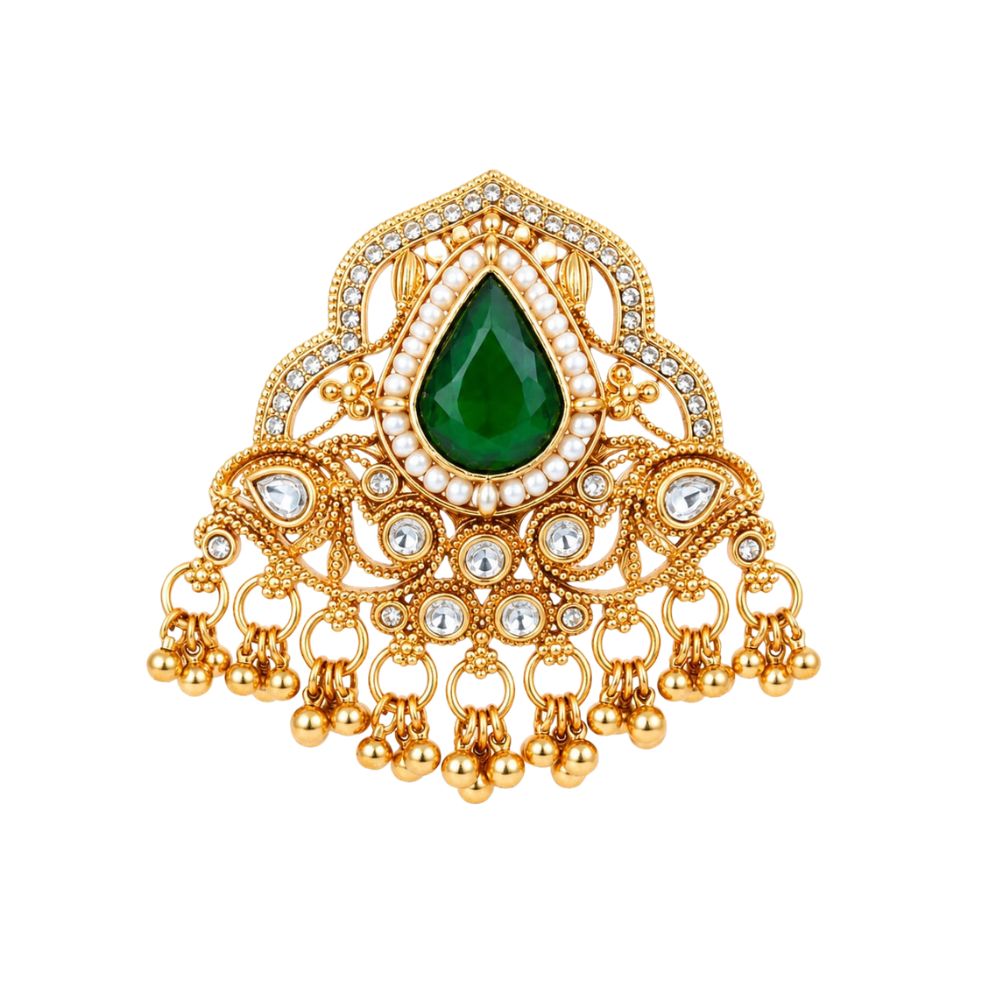 Charvi- Green Teardrop Stone Heritage Latkan Ring