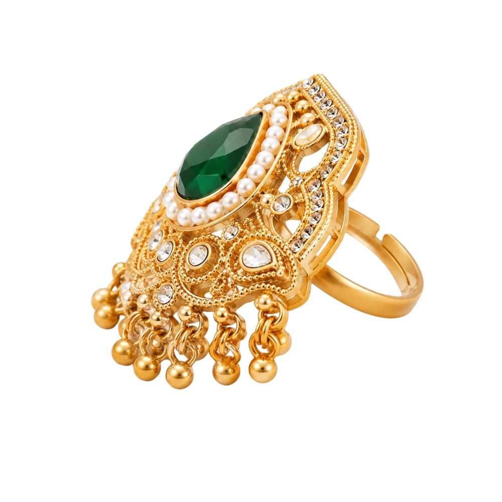 Charvi- Green Teardrop Stone Heritage Latkan Ring