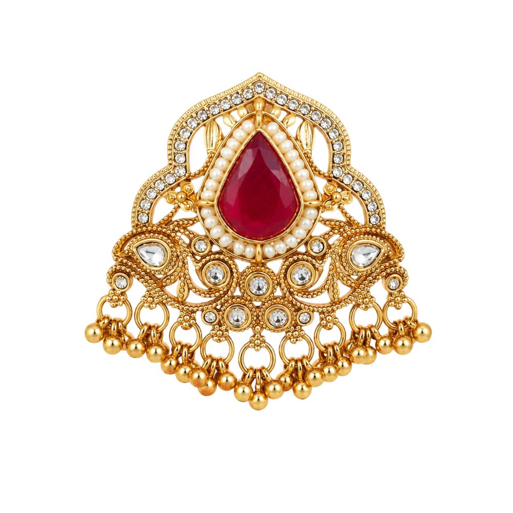 Charvi- Maroon Teardrop Stone Heritage Latkan Ring
