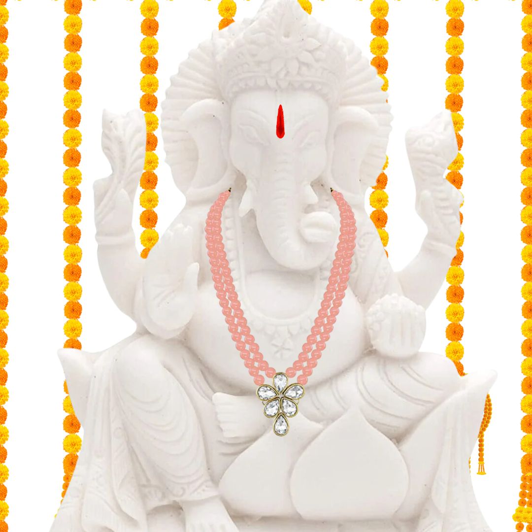 Vakratunda Peach Pearl & Kundan Mala