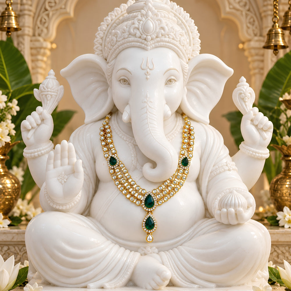 Shubhdayak Emerald Kundan Ganpati Mala