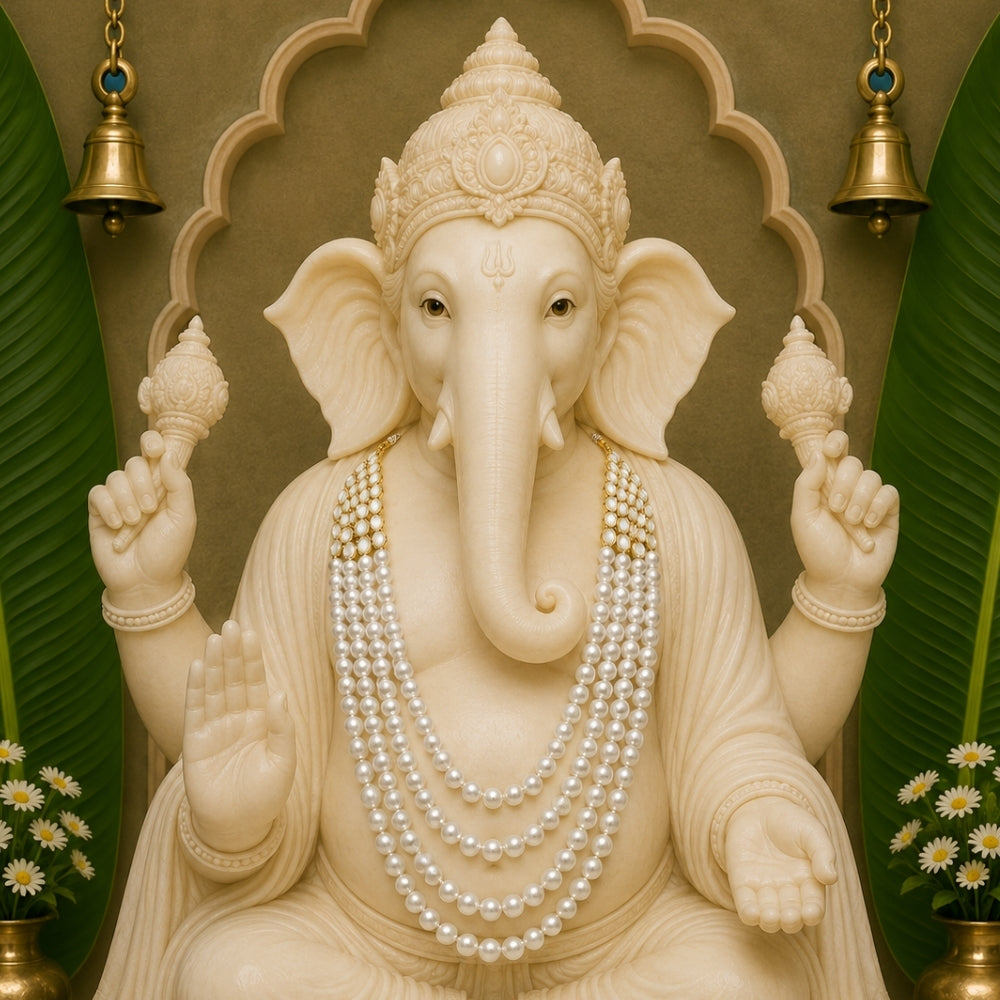 Gajanan White Pearl & Kundan Mala