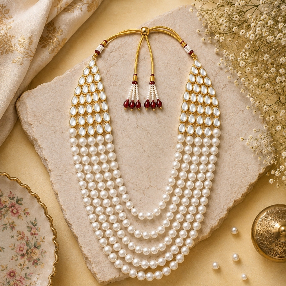 Gajanan White Pearl & Kundan Mala