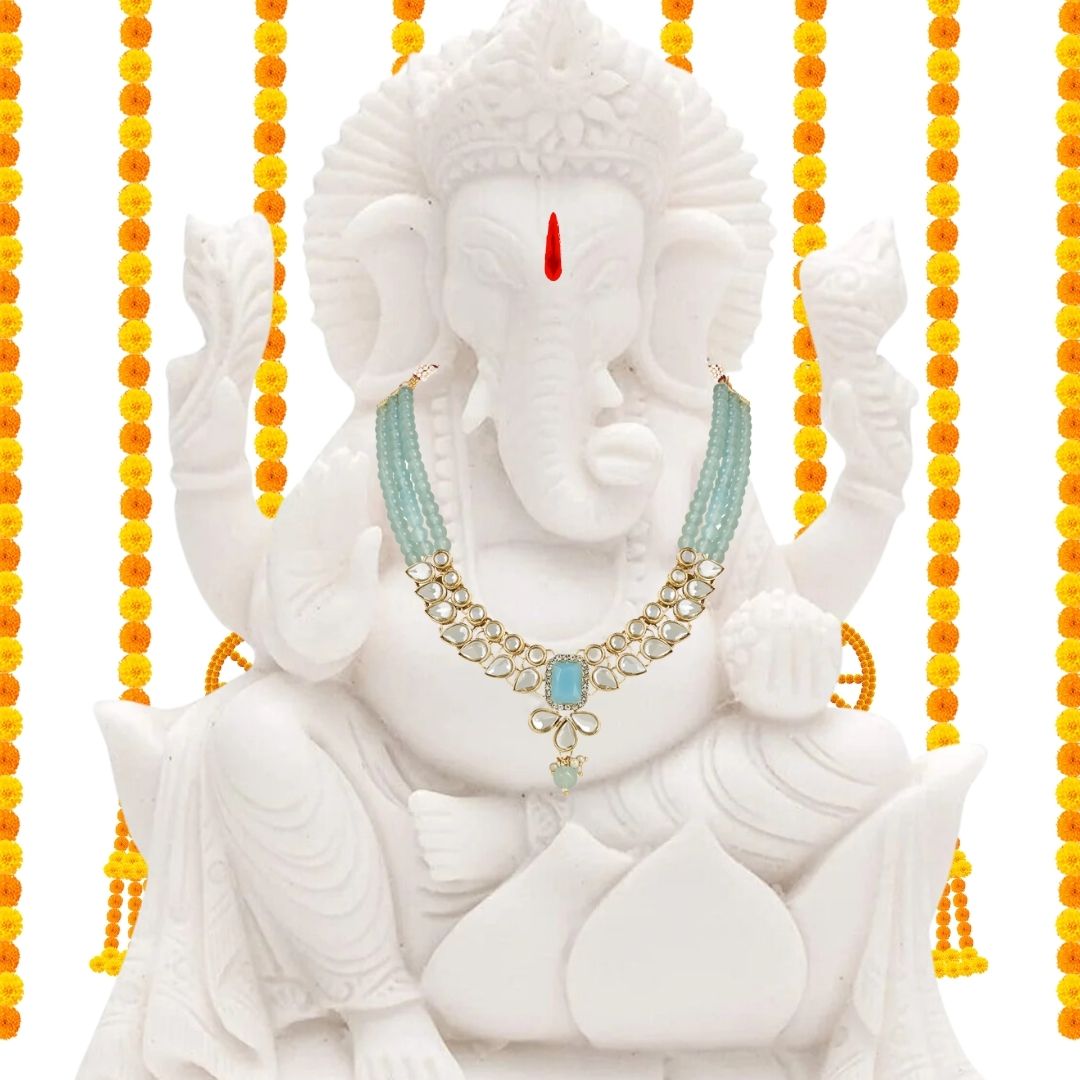 Ganapati Turquoise Pearl & Kundan Mala