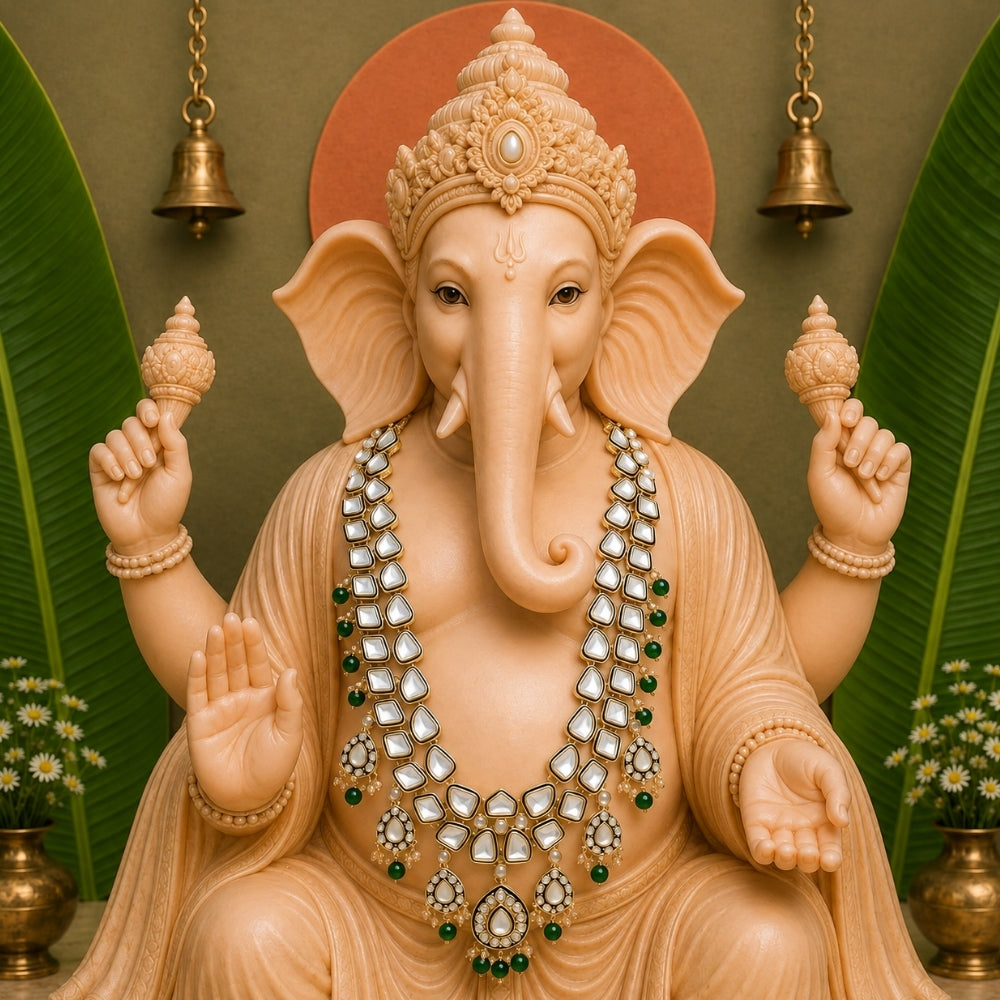 Vighnaharta Green Kundan Ganpati Mala