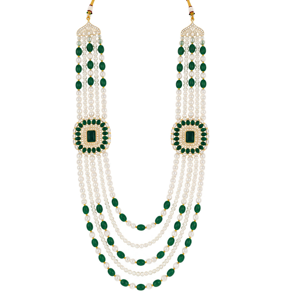 Shubhankara Green Bead & Pearl Ganpati Mala