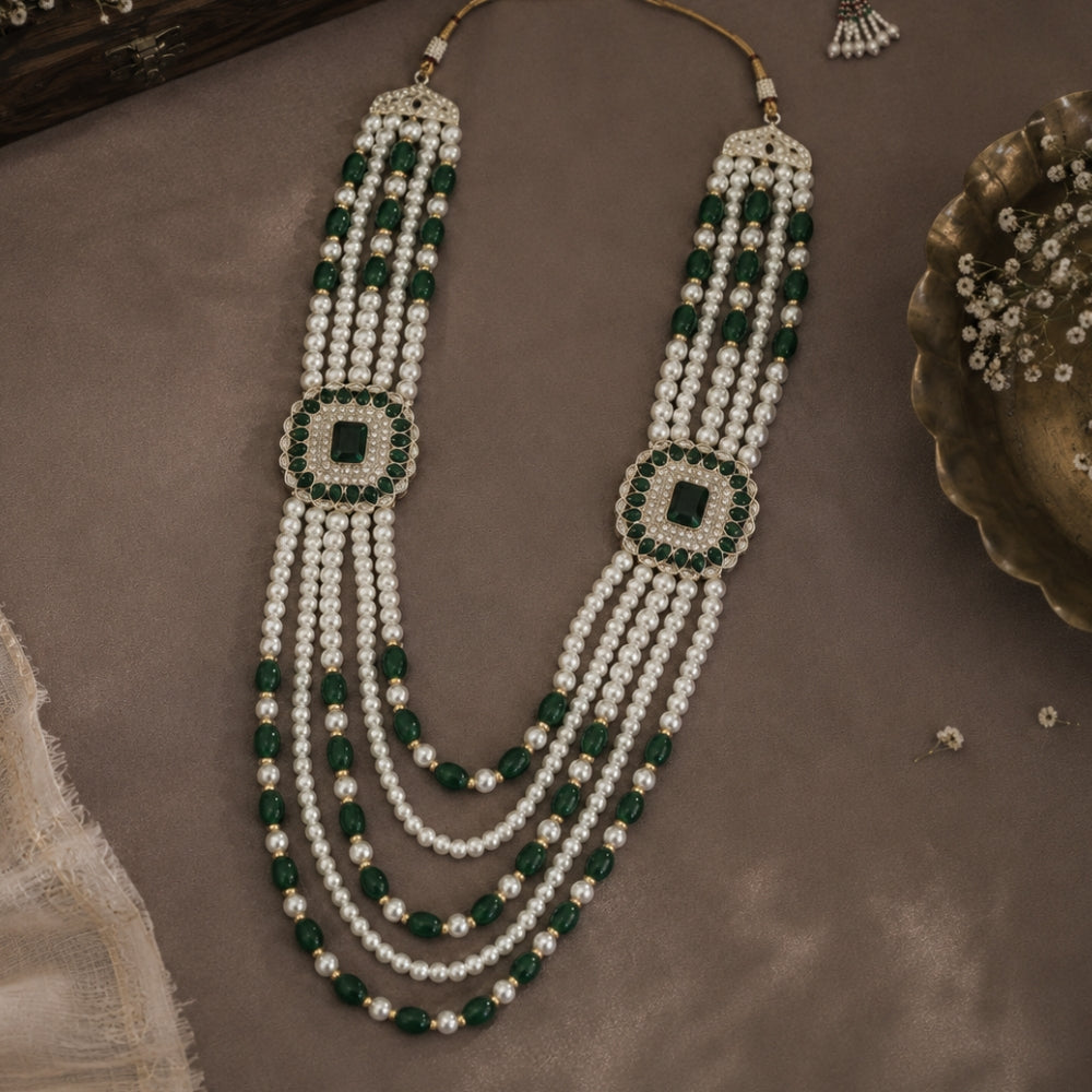 Shubhankara Green Bead & Pearl Ganpati Mala