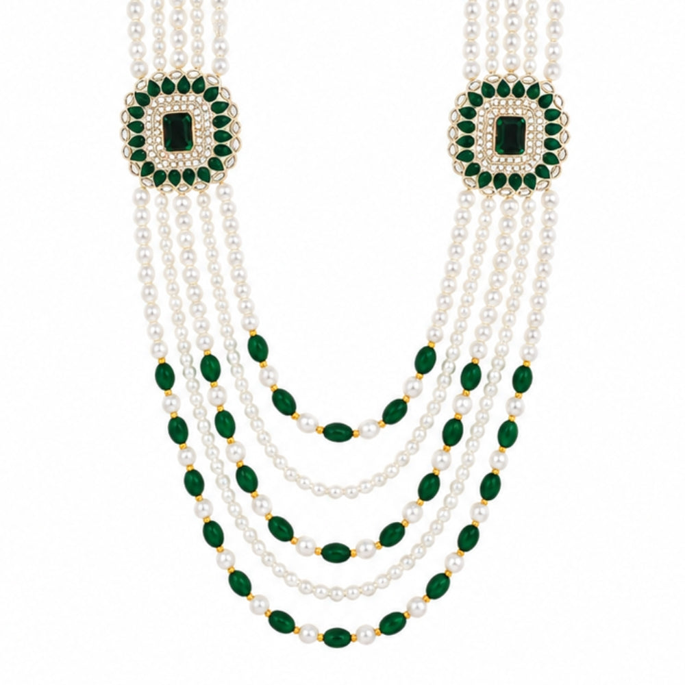 Shubhankara Green Bead & Pearl Ganpati Mala