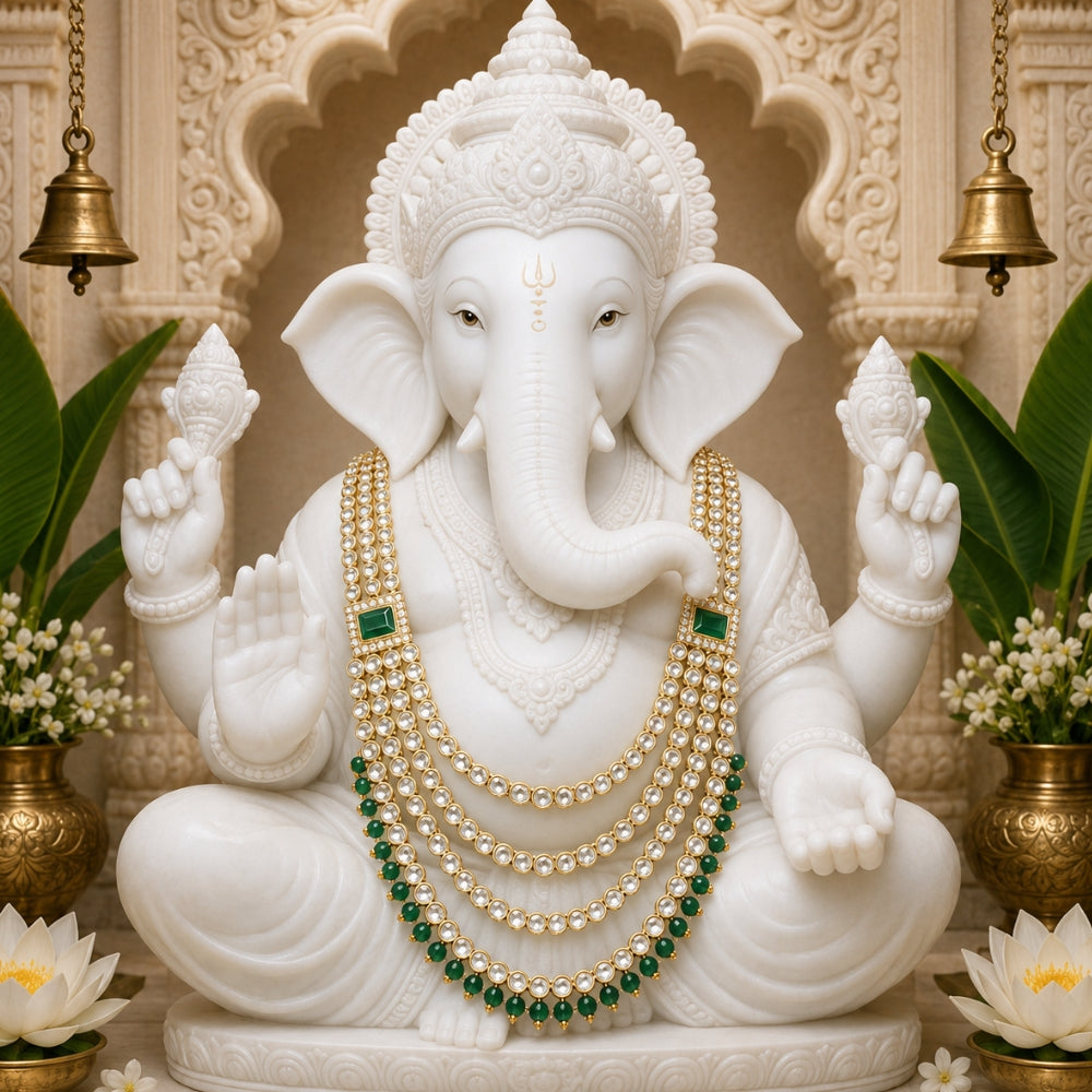 Vakratunda Green Kundan Ganpati Mala