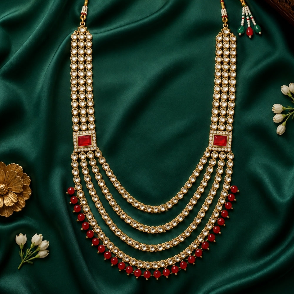 Vakratunda Red Bead & Kundan Ganpati Mala