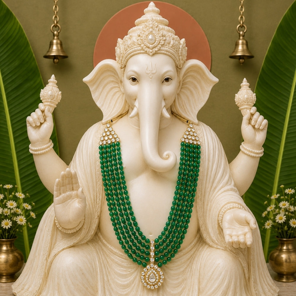 Ekaashara - Green Stone & Bead Mala