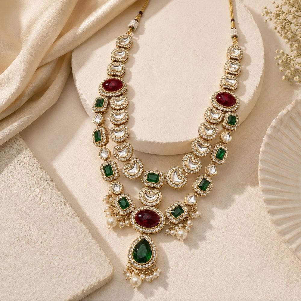 Prabhava- Maroon and Green Kundan Mala for Ganpati