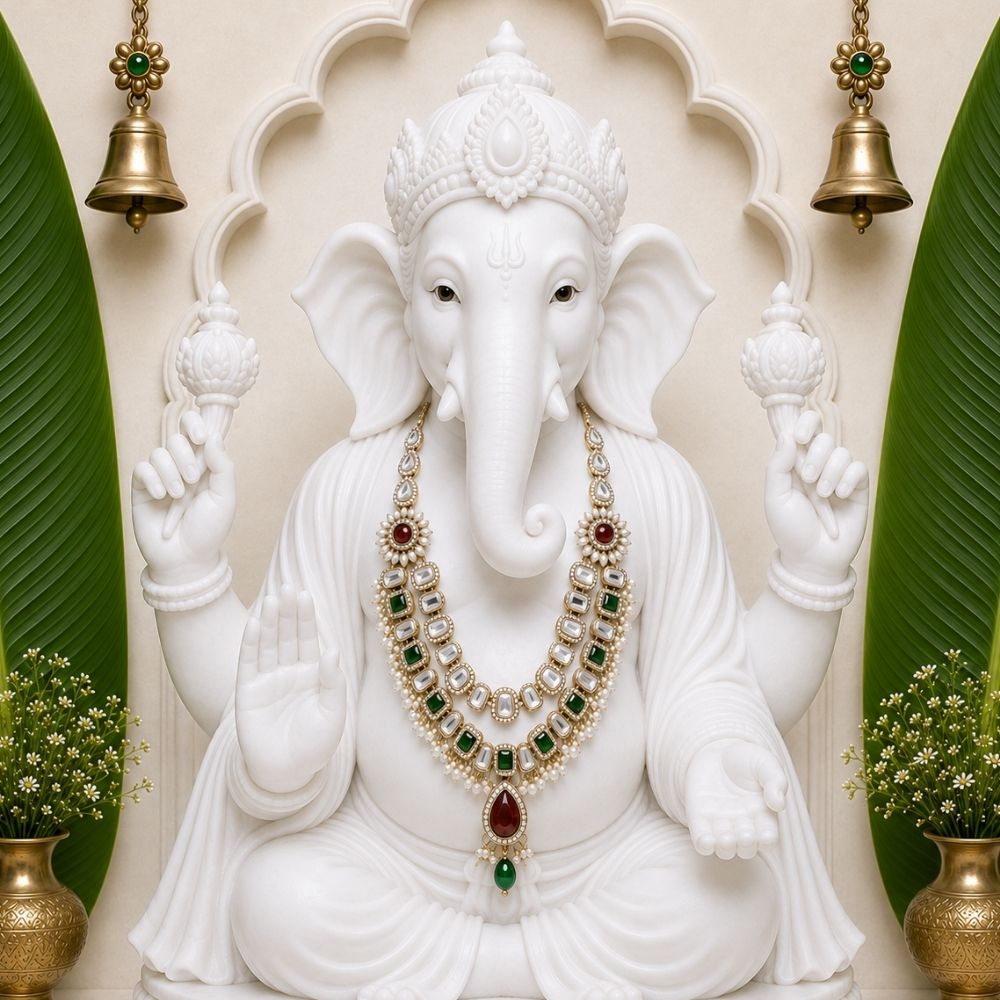 Dvaimatura- Maroon and Green Kundan Layered Mala for Ganpati