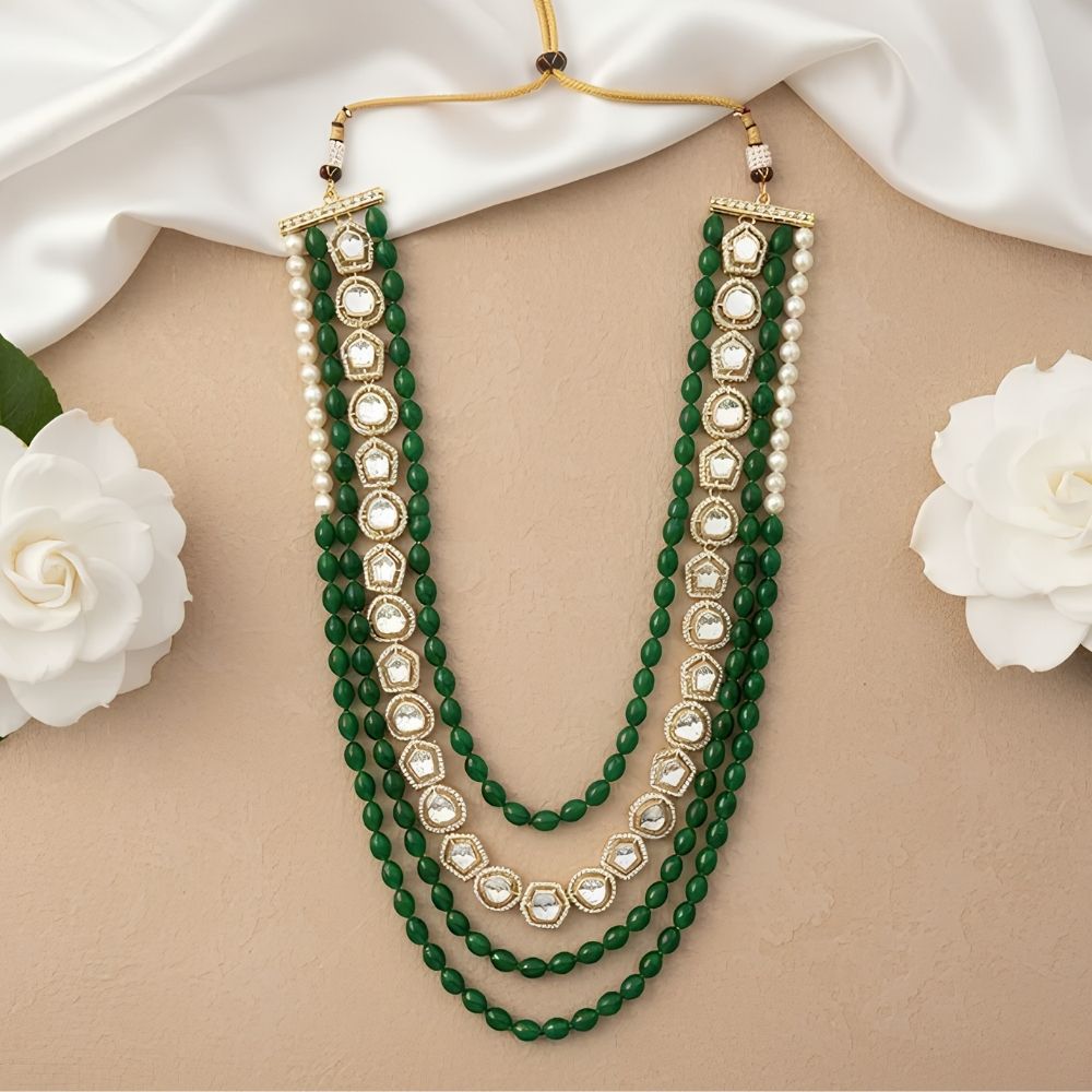 Mahesha- Green Beaded Kundan Layered Mala for Ganpati