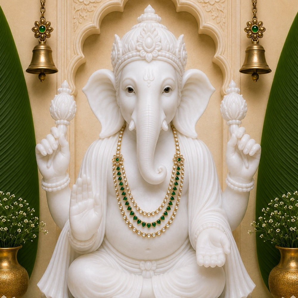 Siddhivinayak Green Kundan & Pearl Ganpati Mala