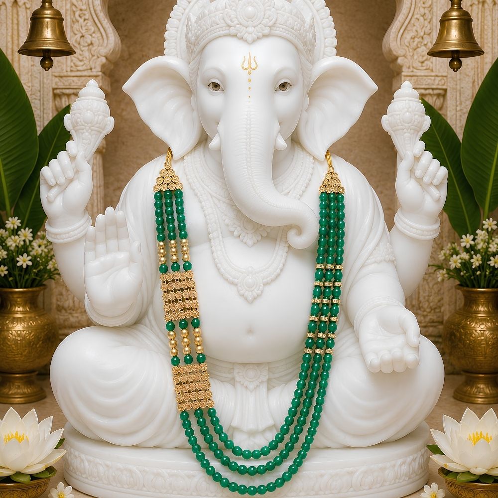 Sukhkarta Green Bead Ganpati Mala