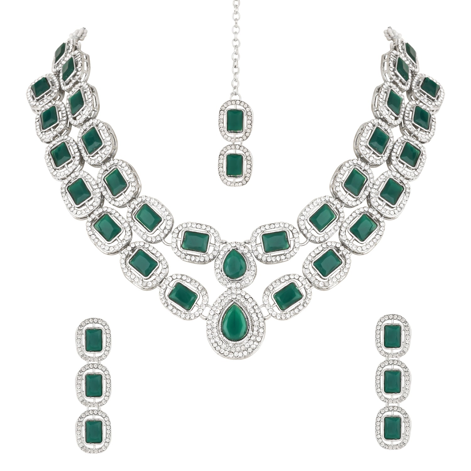 Parineeti Rhodium Emerald Necklace set