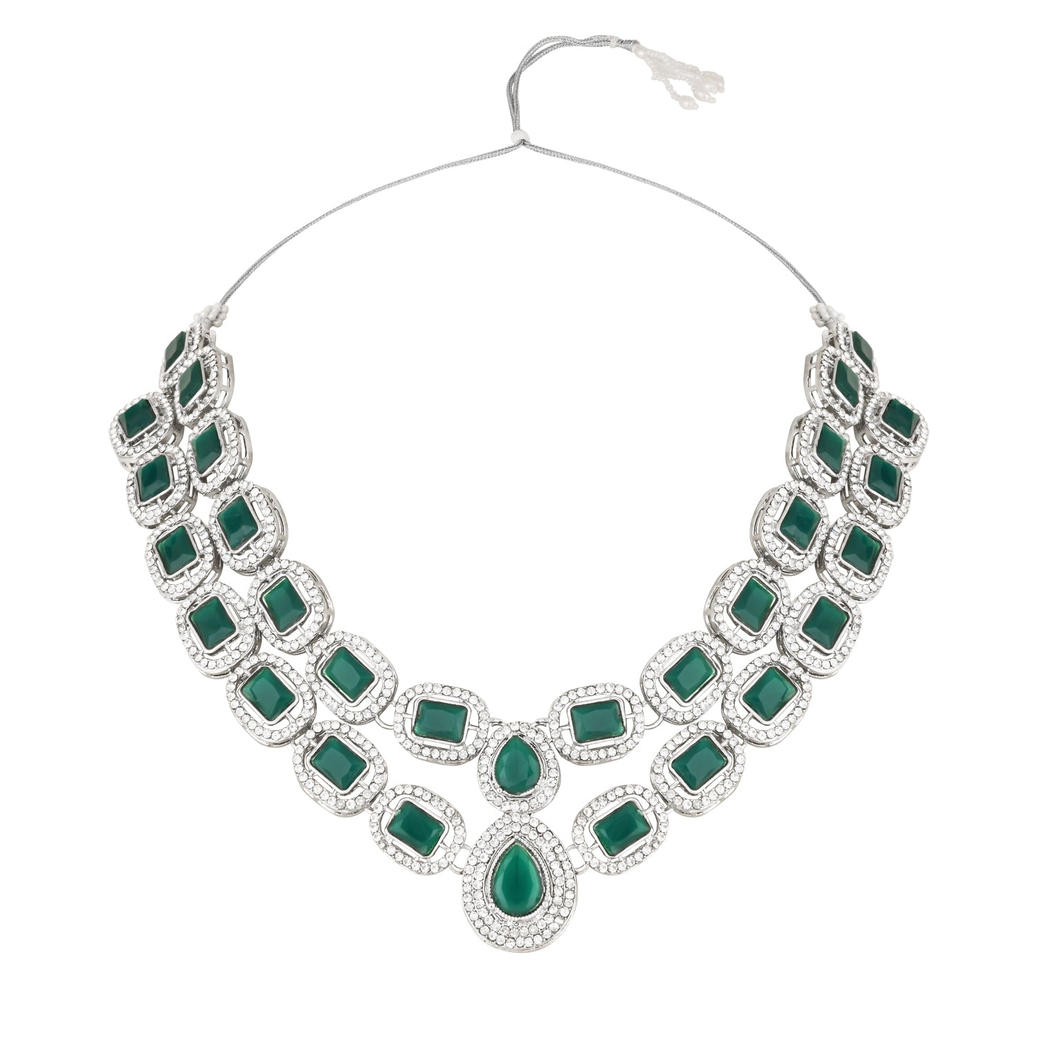 Parineeti Rhodium Emerald Necklace set