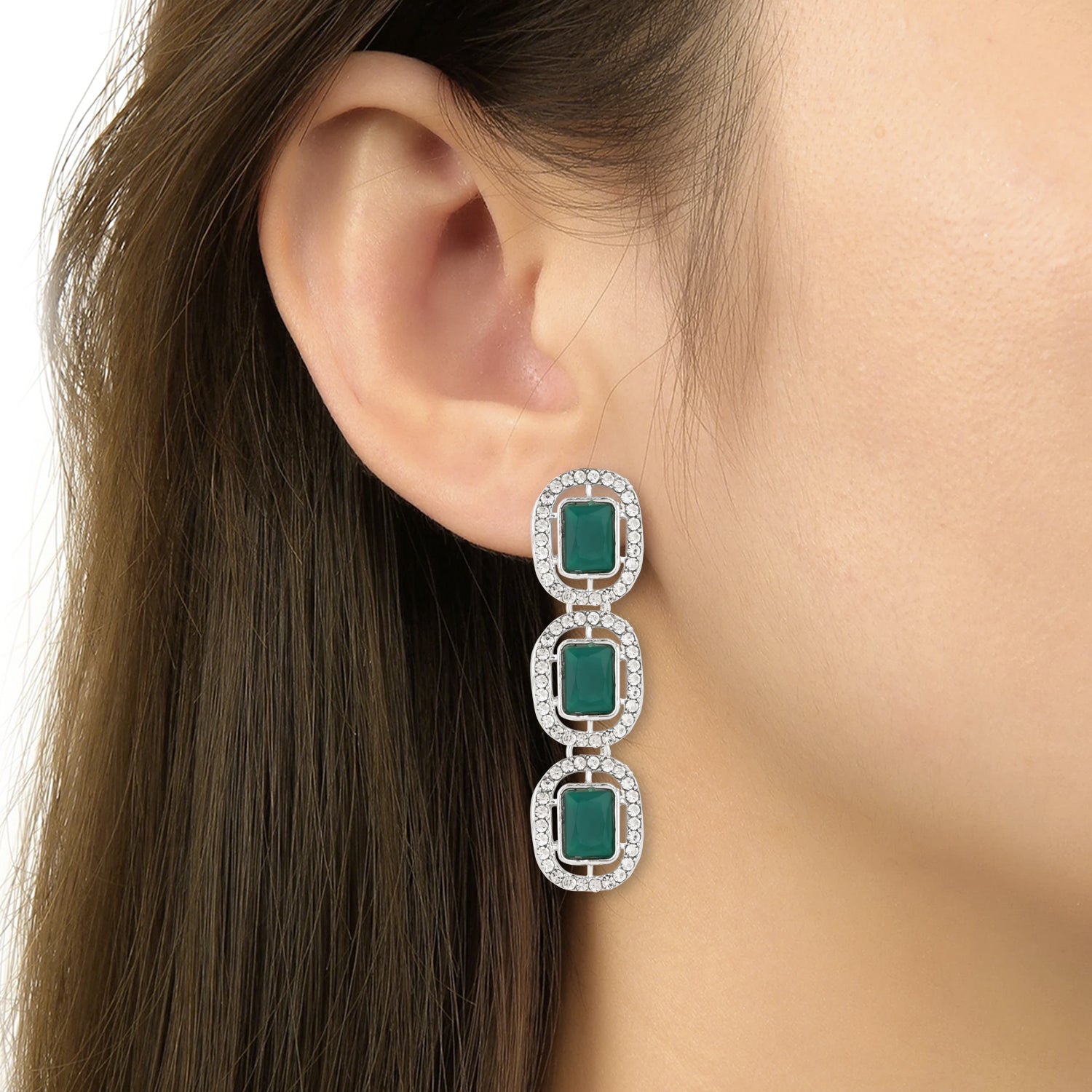 Parineeti Rhodium Emerald Necklace set
