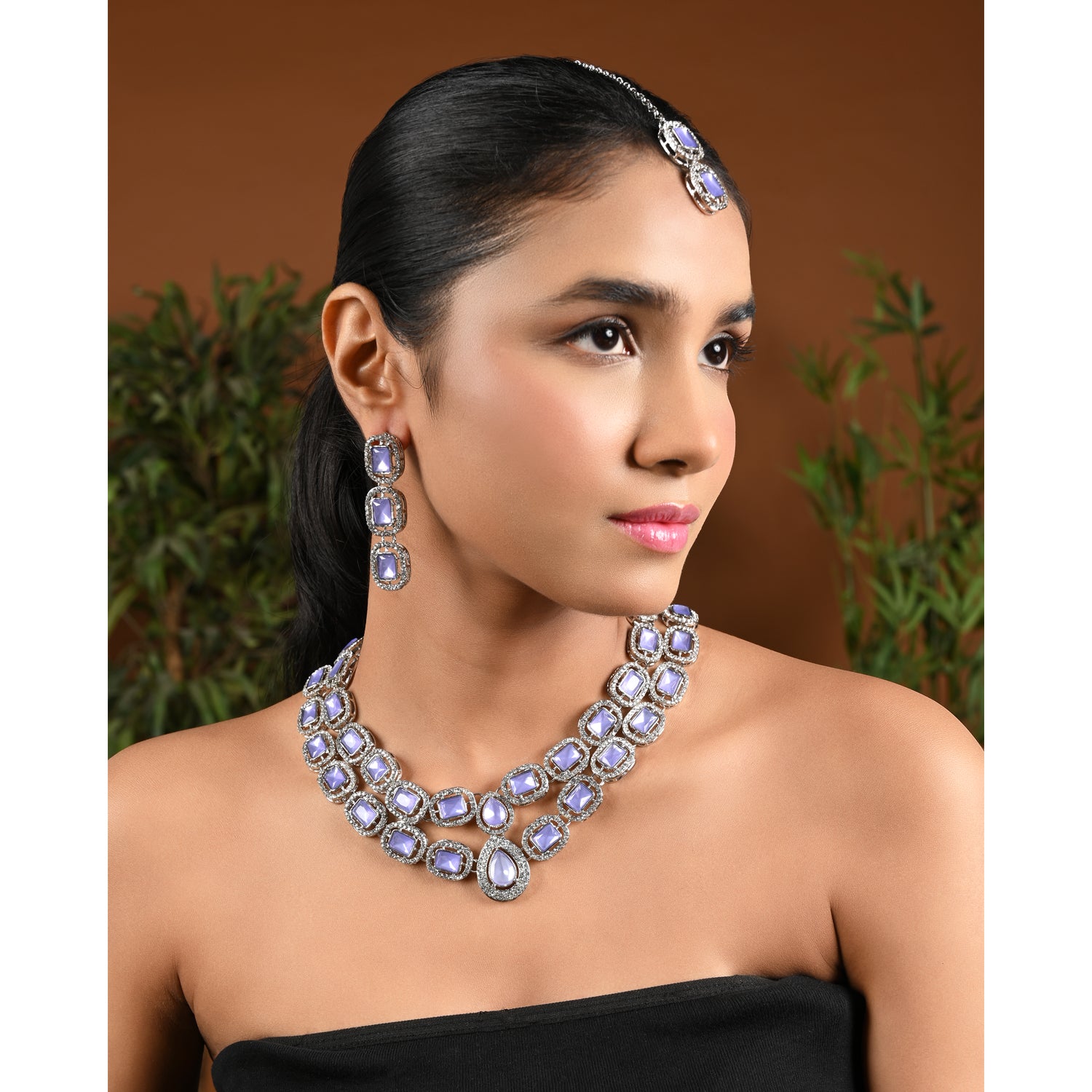 Parineeti Rhodium Purple Necklace set