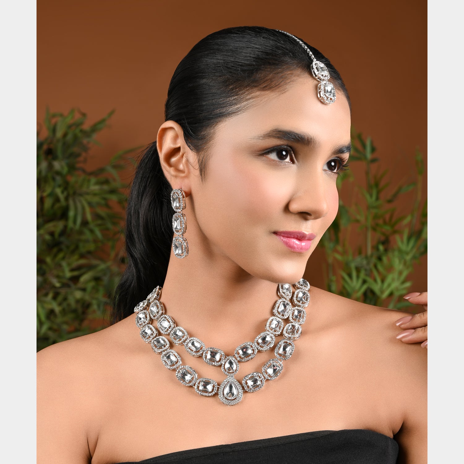 Parineeti Rhodium White Necklace set