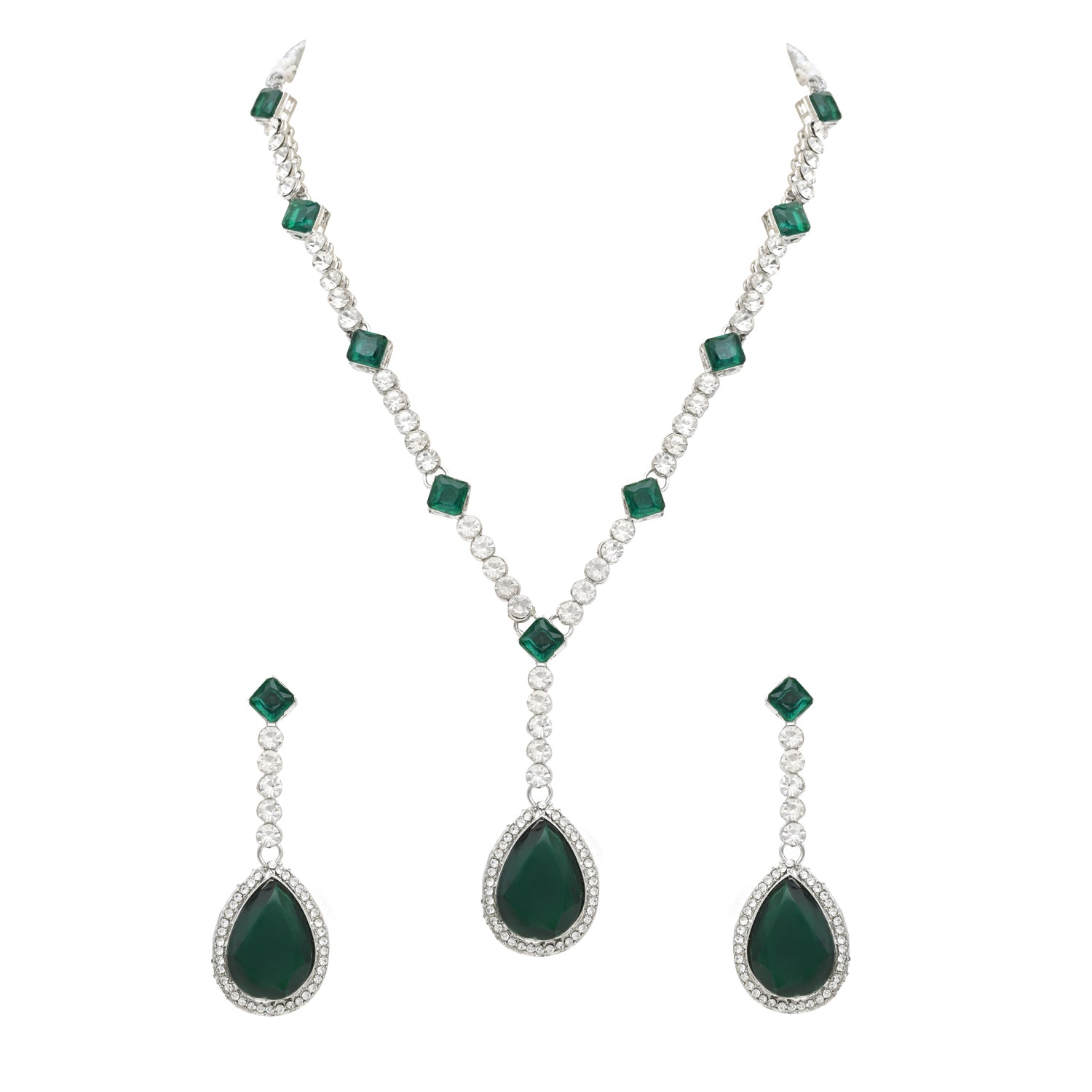 Rivisha Silver Green Necklace Set